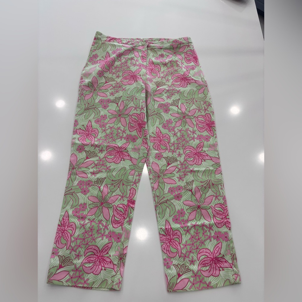 Lilly Pulitzer Vintage White Tag Cropped Pants Size 6 Green Pink Floral
